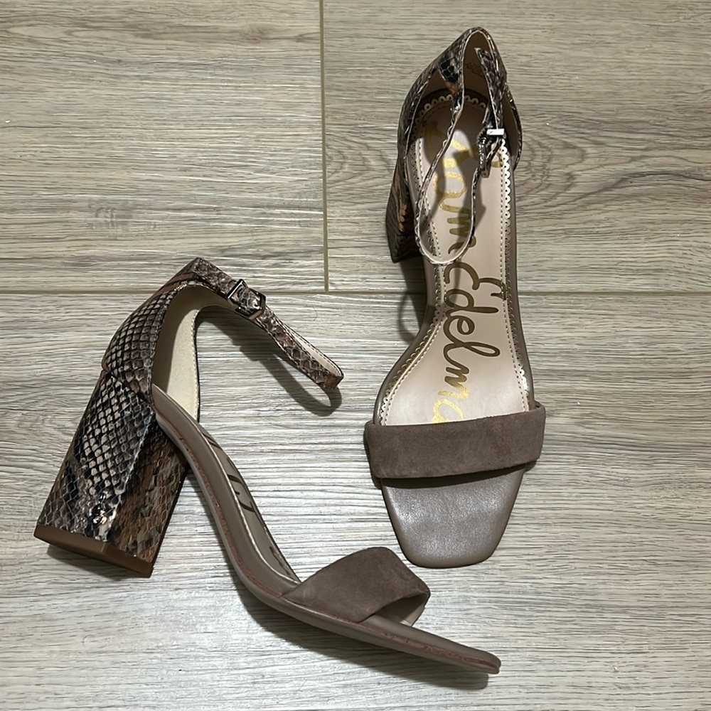 Sam Edelman Daniella Tan/Snakeskin Block Heel Size 8 New NWOB